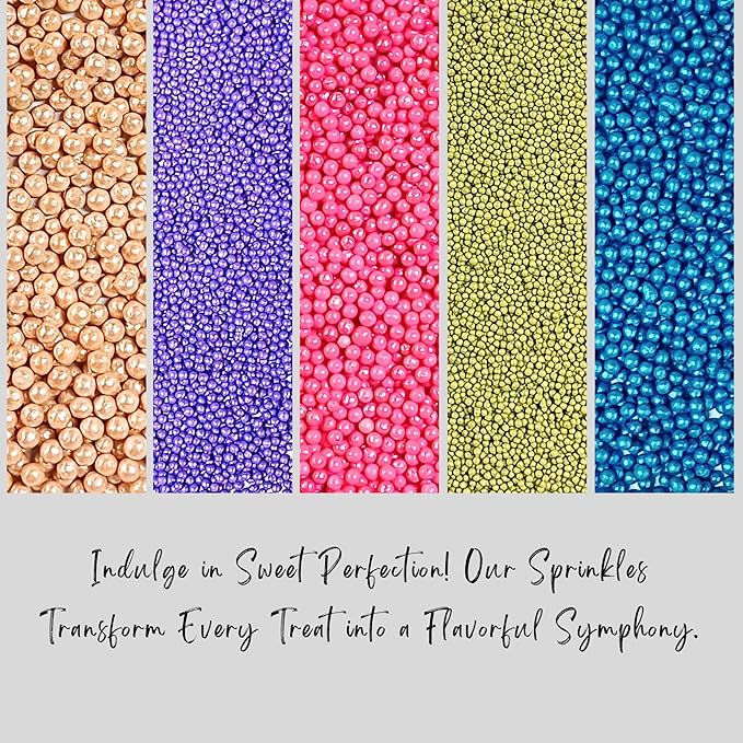 Confect Pearl Sprinkles | Pack of 5 Tropical Tea Party Disco Ball Sprinkles | Mix Golden, Purple, Neon Pink, Lime Green & Navy Blue Pearl Dragees - Vegan, Gluten-Free, Nut-Free, Soy-Free, Dairy-Free, Palm Oil-Free, No Artificial Dyes - 5 Oz