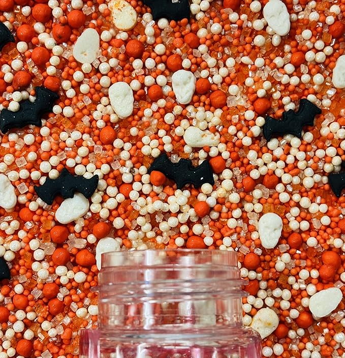 Confect Halloween Edible Sprinkles Bottle | Spooky Cake Decorations for Halloween Cupcakes, Cookies, Treats | Festive Sprinkle Mix for Baking – Witch, Ghost, Pumpkin Shapes – 4.2 Oz (HLWNBOX-BT-14)