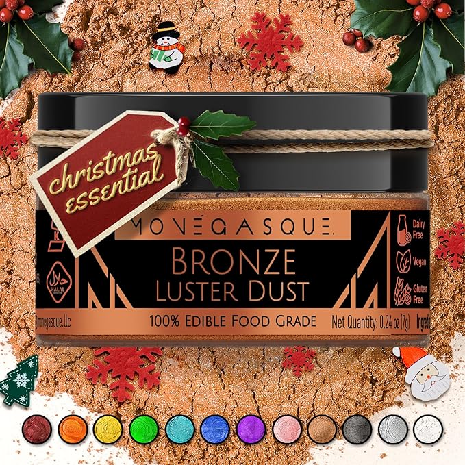 MONÉGASQUE Bronze Edible Glitter for Drinks 7g – Copper Edible Glitter for Cakes & Cocktails – Luster Dust for Drinks & Cocktail – Drink Shimmering Bronze – Christmas Cake Decorations Sprinkles