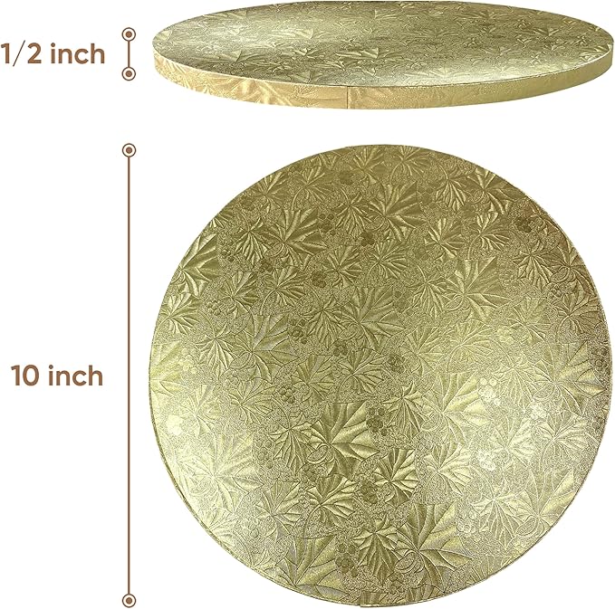 Cakebon Cake Boards - Sturdy 1/2 Inch Thick Drums - 10 Inch Professional Smooth Straight Edges Gold 12-Pack