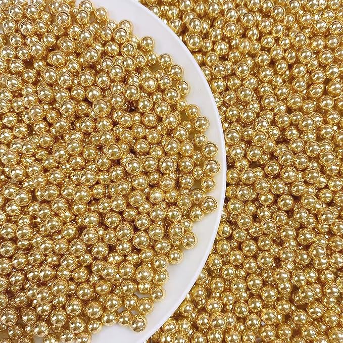 PhilaeEC Gold Peals 4mm Size Sprinkles for Cake Decoration Edible Candy Baking Cookie Cupcake Toppers Wedding Party Valentines Halloween Christmas Supplies 3.88oz