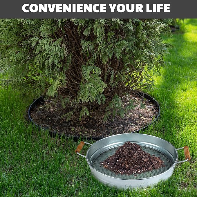 Soil Sifter for Gardening with 1, 3, 6, 9, 12 mm Sieve Mesh Compost Dirt Sifter with Handle Large Garden Sand Soil Rock Sieve 17.7" l x 13.8" W for Sand Rocks Pellet Gravel(Silver)