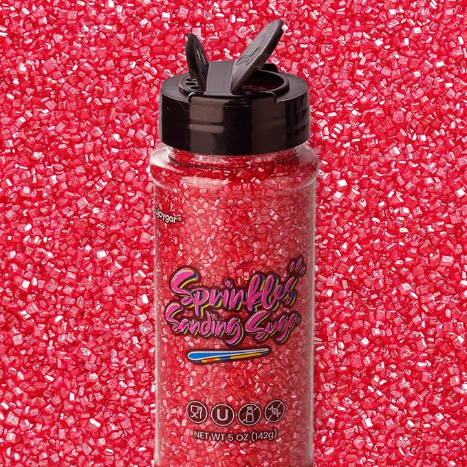 Sujoygar Red Saning Sugar Sprinkles, 5oz Edible Ruby Red Sugar Crystals for Cocktails, Cake Sprinkles for Chocolate Ice Cream Toppings Cupcake Decoration Wedding Party Cookies Baking Dessert Food Supplies