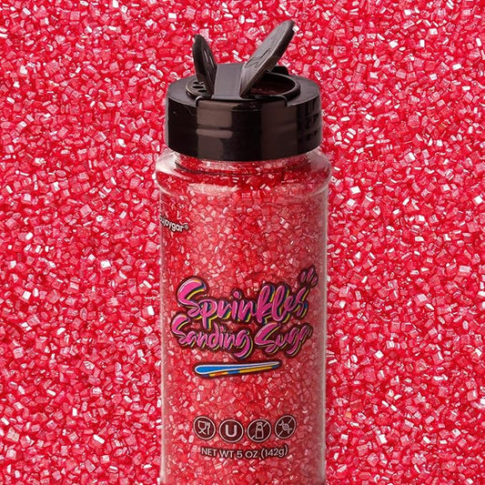 Sujoygar Red Saning Sugar Sprinkles, 5oz Edible Ruby Red Sugar Crystals for Cocktails, Cake Sprinkles for Chocolate Ice Cream Toppings Cupcake Decoration Wedding Party Cookies Baking Dessert Food Supplies