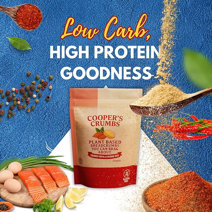 Cooper's Crumbs All Natural Gluten Free Low Carb Bread Crumb Alternative, High Protein, Vegan, Certified Kosher, Paleo, Keto (Crumbs with a Cayenne Kick)