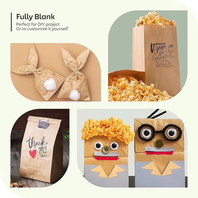 Culinware Kraft Paper Bags - Durable Brown Bags for Snack, Lunch, Sandwich, Pastries, Popcorn, Grocery and Party Favor - 4.75 x 2.93 x 8.56 In - 500 Count