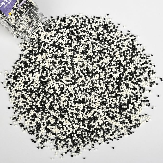 Nonpareils Sprinkles for Cake Decorating, White & Black Sprinkles Perfect for Cupcake Toppers Wedding Party Valentines Halloween Christmas Supplies 3.52 Ounce
