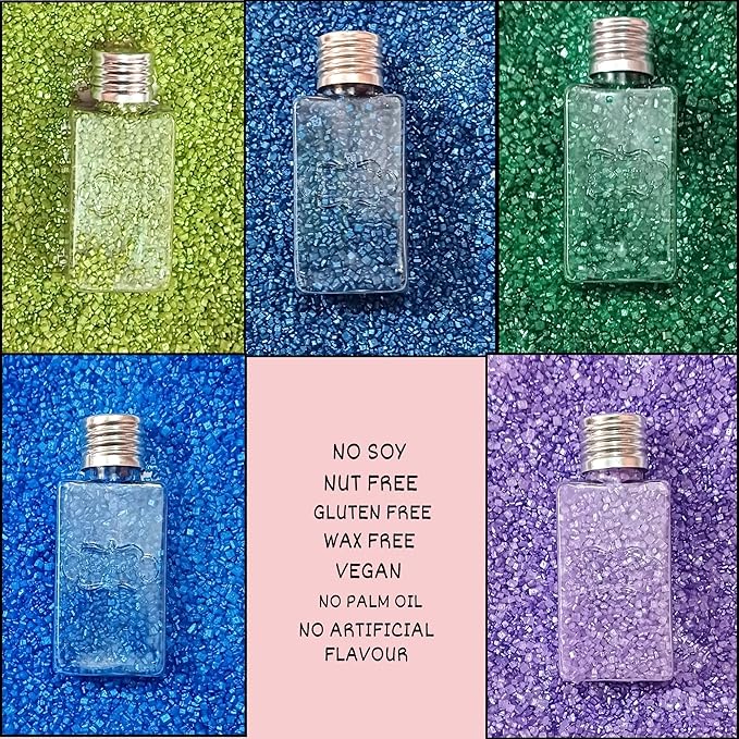 Confect Sprinkles- 5 Pack Assorted Edible Sugar Crystals in Parrot Green, Green, Blue, Purple & Midnight Blue – Decorative Toppings for Cakes, Cupcakes & Cookies – Vegan, Gluten-Free, Nut-Free, Soy-Free, Dairy-Free, Palm Oil-Free, dye-Free-5 Oz