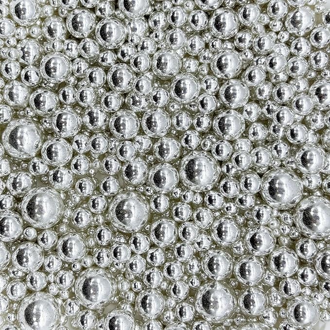 Dynastang Mixed Size Silver Pearls Sprinkles Edible Pearls Cake Decorating Pearls Cake Decorations Cupcake Toppers Cookie Decorating Perfect for Cakes, Cupcakes, Desserts Toppings 3OZ