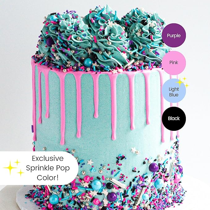 Sprinkle Pop Milky Way Sprinkle Mix| Pink Black Blue Purple Sprinkles With Silver Metallic Dragees| Space Galaxy Stars Sprinkles Made in USA for Decorating Cakes Cookie Cupcakes Ice Cream, 4oz