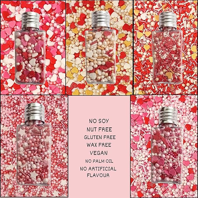 Confect Red, Pink & White Pearls Sprinkles | Mix Heart & Valentine Sprinkles | Sprinkles for Baking & Cake Decorative | Edible sprinkle Assorted Pack of 5 - Vegan, Gluten-Free, Nut-Free, Soy-Free, Dairy-Free, Palm Oil-Free -5 Oz