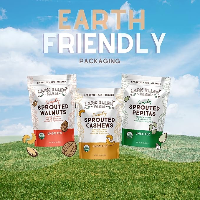 Lark Ellen Farm Sprouted Organic Certifed Cashews Unsalted - 10 oz Bag, Non GMO, Keto Snacks, Paleo, Gluten Free, Vegan, Organic, Plant Based, High Protein, Low Glycemic Index, Peanut Free Facility…