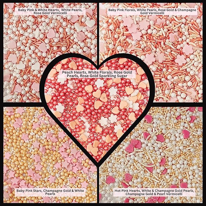 Confect Valentine’s Day Edible Sprinkles Mix – Gold, White & Pink Pearls with Stars & Hearts – Decorative Baking Sprinkles for Cakes, Cupcakes, Cookies & Birthdays- Vegan, Gluten-Free, Nut-Free, Soy-Free, Dairy-Free, Palm Oil-Free -5 Oz