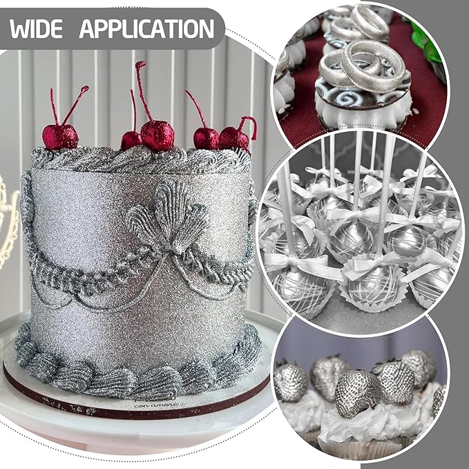 Edible Glitter Spray - 3/4oz Luster Dust Edible Food Grade Glitter Shimmer Dust Powder for Cocktails, Drinks, Cake Decorating - Metallic Food Coloring Powder for Wine, Candy, Cookie, Icing (Silver)
