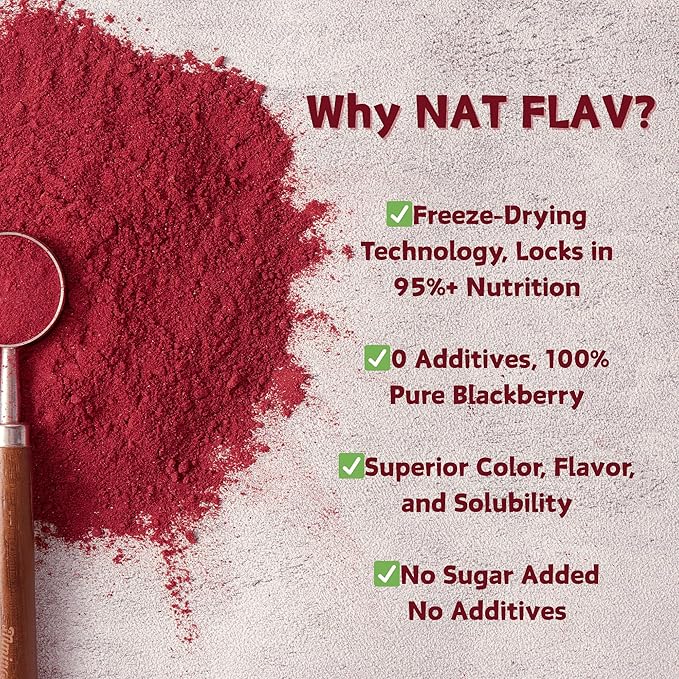 NAT FLAV Freeze Dried Blackberry Powder – 100% Natural, No Added Sugar, No Additives | 7oz | Vibrant Superfood for Smoothies, Baking & Natural Coloring