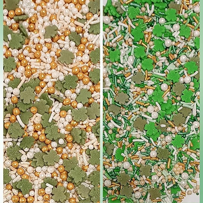 Confect St. Patricks Green ,White and Gold Pearl, Vermicelli Edible Sprinkles for Baking & Cake Decorative | Cookie Sprinkles mix Pack of 5 | Vegan, Gluten-Free, Nut-Free, Soy-Free, Dairy-Free, Palm Oil-Free - 5 Oz