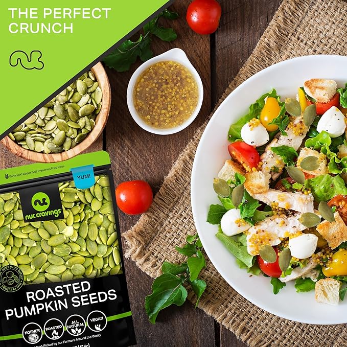NUT CRAVINGS - Roasted & Unsalted Pumpkin Seeds, Pepitas, No Shell (16oz - 1 LB) Packed Fresh in Resealable Bag - Nut Snack - Food Assortments