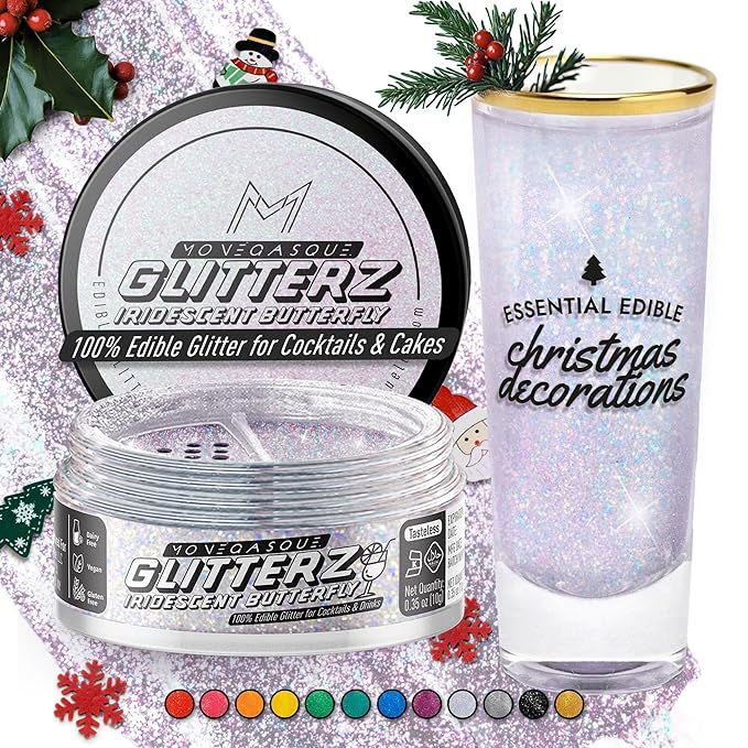 MONÉGASQUE Iridescent Edible Glitter for Drinks 10g – Edible Glitter for Cakes & Cocktails - Cocktail & Drink Shimmer Powder - Christmas Cake Decorations Spray - Cupcake & Food Decorating Sprinkles