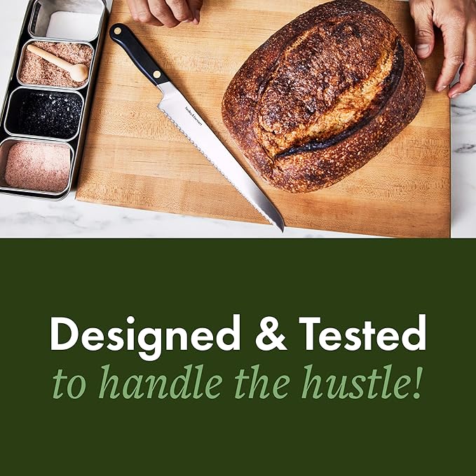 hedley & bennett Bread Knife - 8.6 Inches German High Carbon Stainless Steel, Ultra Sharp Serrated Blade for Homemade Bread, Cakes & Pastries - Shiso (Green)