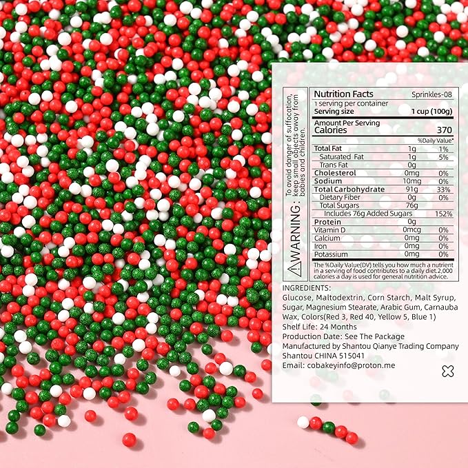 Christmas Sprinkles for Cake Decorating, Red and Green Nonpareils Sprinkles Perfect for Christmas Dessert Party 3.52 Ounce