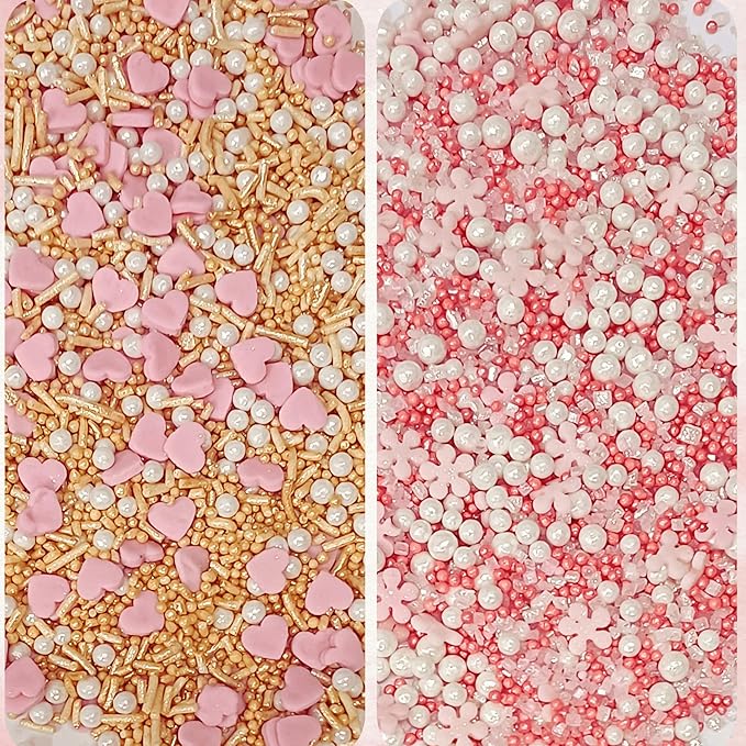 Confect Pink, Silver, Gold & White Pearl Sprinkles Mix – Edible Baking Decorations for Cakes, Cupcakes, Cookies – Valentine’s & Celebration Sprinkle Set – Pack of 5 - Vegan, Gluten-Free, Nut-Free, Soy-Free, Dairy-Free, Palm Oil-Free -5 Oz