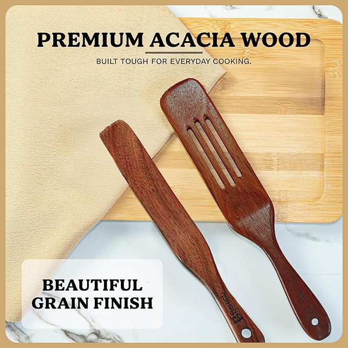 Wooden Spurtle Set - 5 PCS of Different Spurtles As Seen on TV - Wooden Kitchen Tools for Cooking in Nonstick Cookware, for Salad Mixing, Serving, Spreading, Stirring & Folding