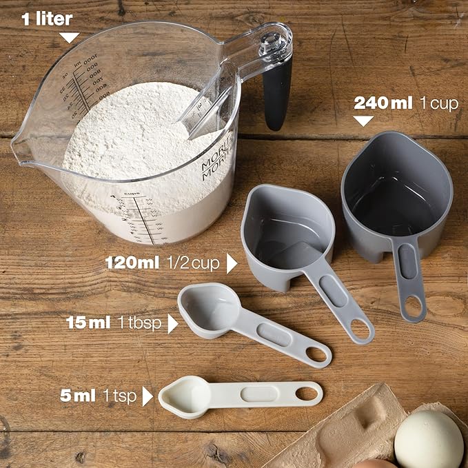 Dishwasher Safe Measuring Cup & Spoon Set - 1L Capacity for Cooking & Baking with Kids - Durable, Easy-Pour Design, Perfect for Precise Measurements in Kitchen
