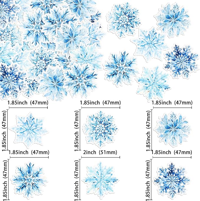 Gyufise 60Pcs Edible Snowflake Cupcake Toppers Winter Cupcake Picks Water Paper Winter Frozen Cake Decorations for Snowflake Theme Baby Shower Kids Birthday Party Supplies Multi Blue