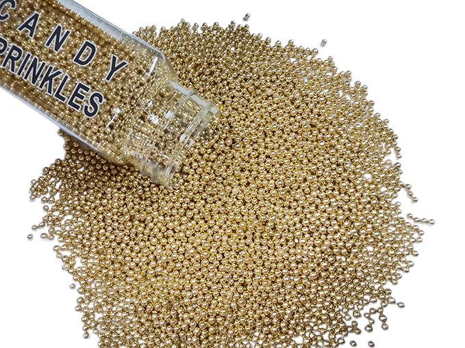 Gevog 2MM Gold Pearls Nonpareils Sprinkles Mixing Edible Cake Cupcake Sprinkles for Wedding Valentines Party Baking Cupcake Cookie Ice Cream Decoration Supplies 110g/ 3.88oz