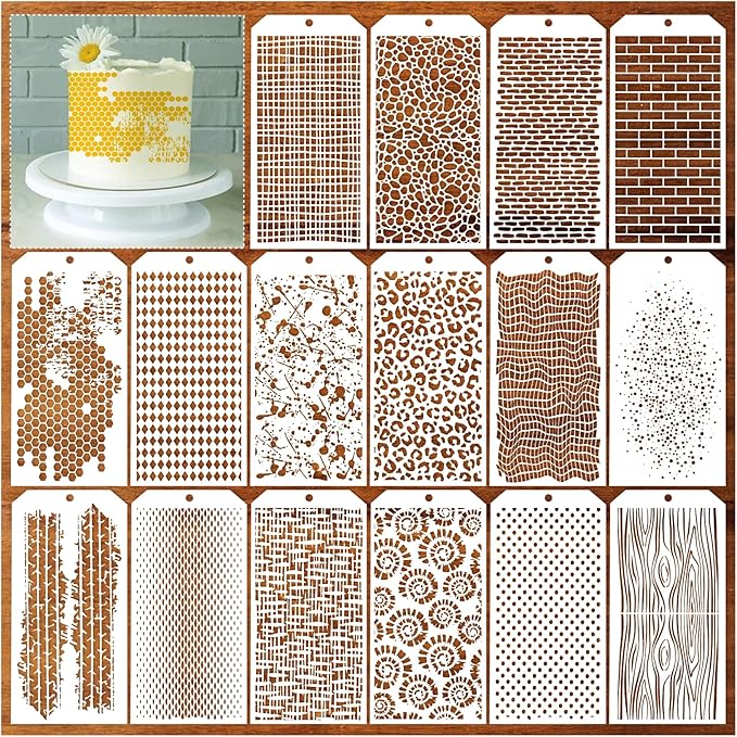 16 Pieces Stencils for Painting, Abstract Texture Stencils Crafts Reusable Layering Stencil Brick Shoe Pattern Templates for Drawing Card Making Canvas Furniture Paper
