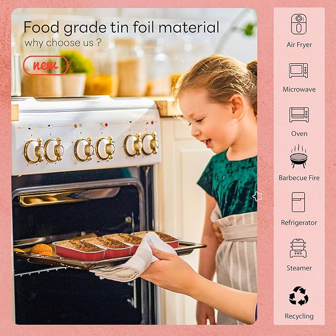 Mini Loaf Pans with Lids and Spoons Rectangular Aluminum Foil Baking Pans Mini Cheesecake Containers 6.8oz(60 Pack, Red)