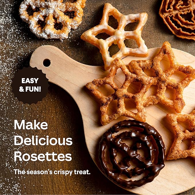 Swedish Rosettes Cooking Gift Set | Bunuelos Mold Baking Gifts for Mom Rosettes Iron Set with Handle for Chefs Funnel Cake Kit for Scandinavian Cookies and Traditional Waffle Present for Mom