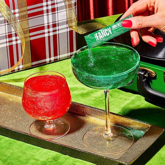 Fancy Sprinkles Limited Edition Holiday Mistletoe Magic Ruby Red and Emerald Green Edible Glitter Packets Portable & On-The-Go for Sparkling Drinks, Champagne, Cocktails, Wine, Beer, & more. (1 Pack)