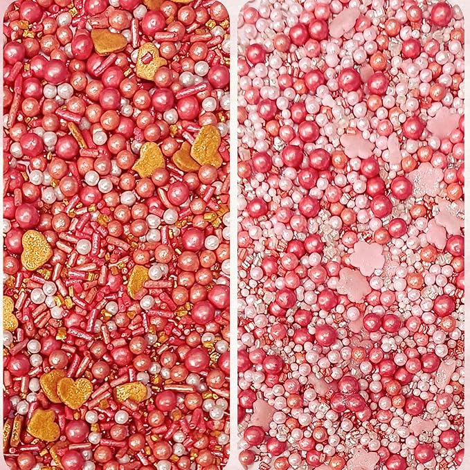 Confect Pink, White & Gold Heart & Flower Sprinkles Mix – Edible Sprinkles for Baking, Cake & Cupcake Decorations – Valentine’s Day Sprinkles – Festive Edible Baking Toppers | Vegan, Gluten-Free, Nut-Free, Soy-Free, Dairy-Free, Palm Oil-Free- 5 Oz