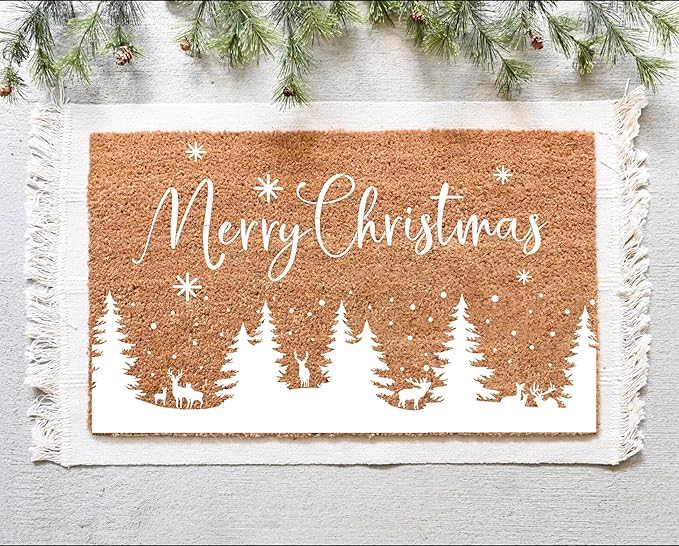 Christmas Stencils for Window Glass Large Christmas Stencils for Crafts Reusable Xmas Forest Deer Holiday Stencil for Painting on Wood Door Mats Fabrics Decor
