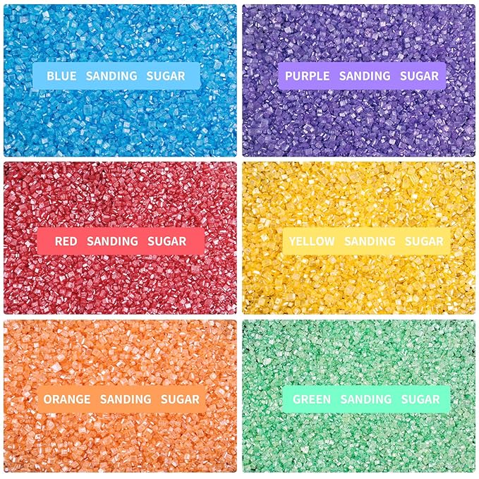 Sanding Sugar Red Orange Blue Green Yellow Purple Sugar Sprinkles Sugars Crystals for Baking Decorating Edible Crystals Pearl Sugars for Cake Cookie Ice Cream Christmas Wedding Holiday Decor 6.7 Oz