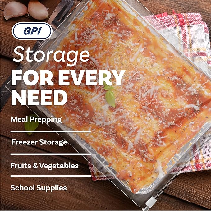 100 Count - Slider Zip 2 Gallon Jumbo Food Storage Bags, 12" x 15" 3 Mil Heavy Duty, Extra Large, Strong & Durable For Freezer Storage. GPI