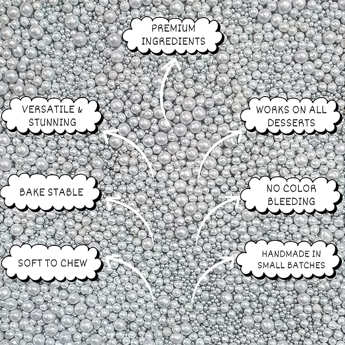Confect Silver Metallic Sprinkles Mix – Metallic Sugar Pearls & Decorative Disco Balls for Cake, Cupcake & Cookie Decorating -Vegan, Gluten-Free, Nut-Free, Soy-Free, Dairy-Free, Palm Oil-Free – 4.2 oz
