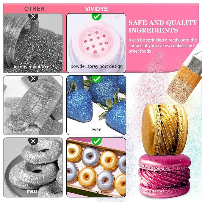 Edible Glitter - 4 Colors Luster Dust Edible Glimmer Powder for Sparkling Drinks, Foods, Wine, Beverage, Cake - Food Grade Shimmer Dust Powder for Cocktails, Baking, Cupcakes Decoration - 5g / Bottles