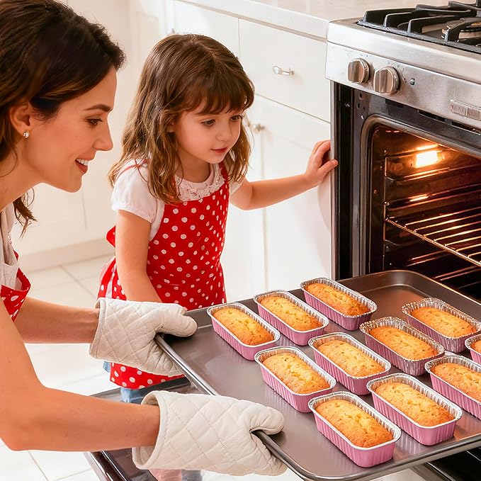 Mini Loaf Pans with Lids and Spoons Rectangular Aluminum Foil Baking Pans Mini Cheesecake Containers 6.8oz(60 Pack, Pink)