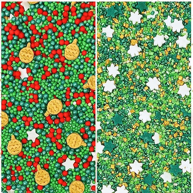 Confect Christmas Sprinkles | Christmas Sprinkles - Green White Silver Red & Gold Pearls Sparkling sugar I Christmas Tree Stocking & Candy Canes for Dessert Decorating- 5 Oz