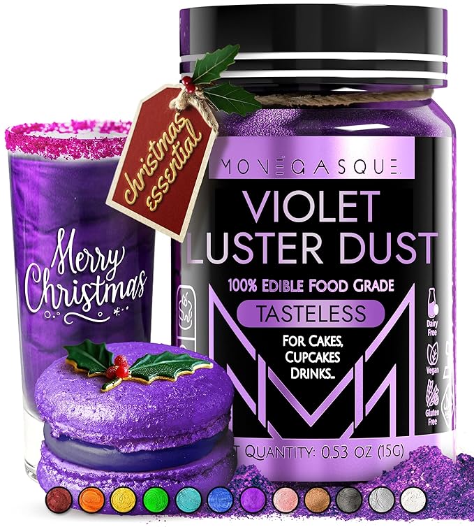 MONÉGASQUE Purple Edible Glitter for Drinks 15g – Violet Edible Glitter for Cakes & Cocktails – Purple Luster Dust for Cocktails – Violet Food Coloring for Cupcakes & Christmas Cake Decorations Spray
