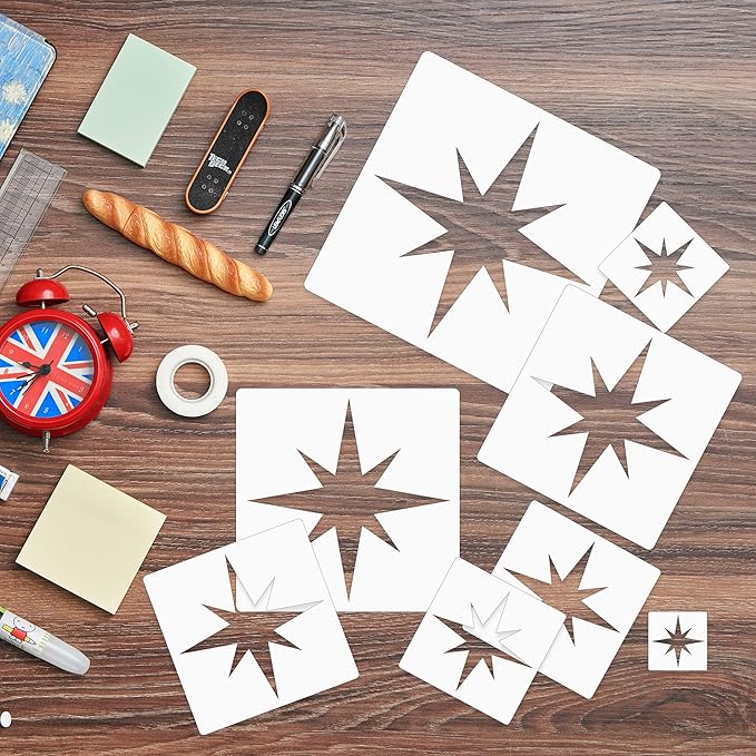 Star Template - 8 Reusable Pentagram Stencils for Painting & Drawing