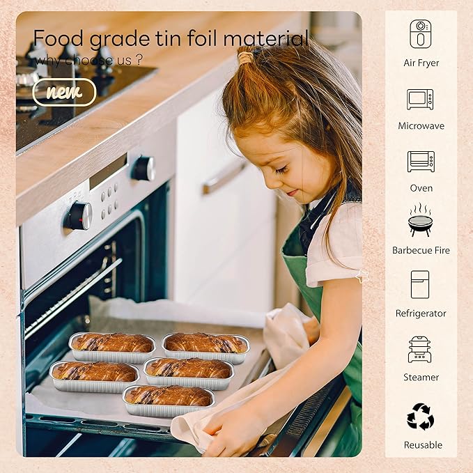 50 PACK Mini Cake Pans with Lids and Spoons, Rectangular Aluminum Foil Bread Pan, Mini Loaf Pans and Food Containers with Lids(Silver, 6.8oz)