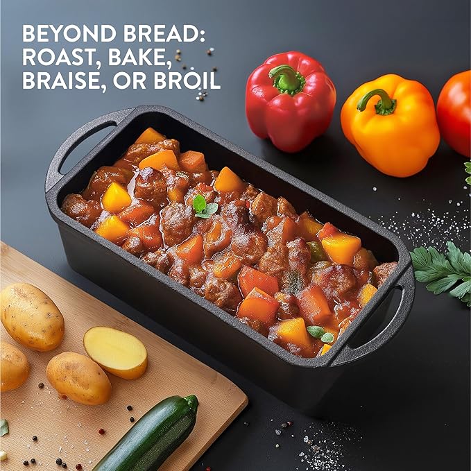 Navaris Cast Iron Bread Loaf Tin, 26cm, Black - Even Heat Distribution & Retention - Enameled Non-Stick Baking Pan - Cake and Bread Tins for Roasting, Oven Cooking & Grilling