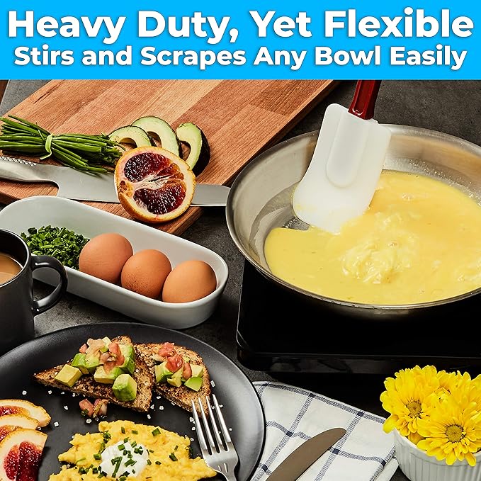 Pro Grade, Heavy Duty 14 In Silicone Spoonula. Long, Heat Resistant Scraper Perfect for Nonstick Cookware. Best Red and White Spoon Spatulas for Making Cake. Great Non Scratch Spatula Accessory
