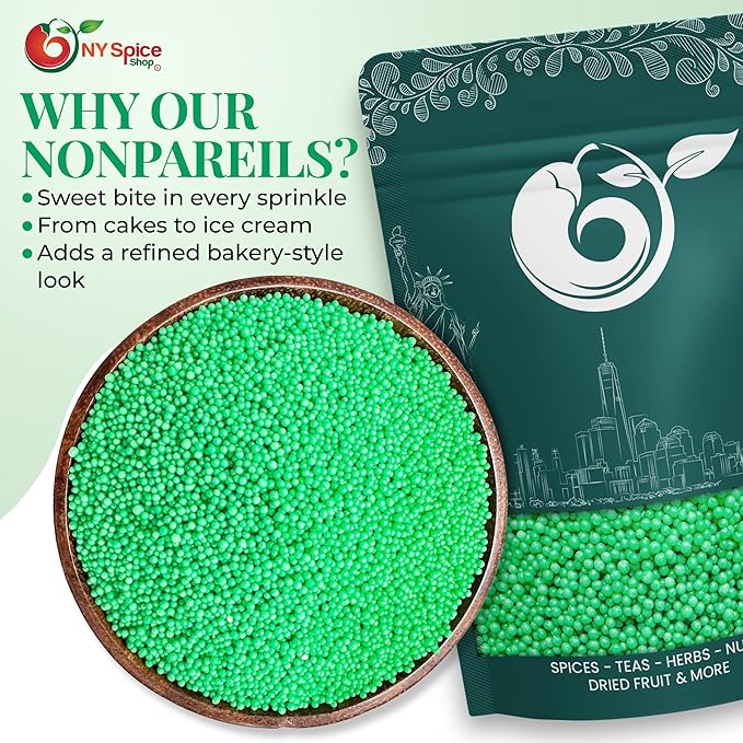 NY Spice Shop Christmas Green Sprinkles - 1 Pound Nonpareils & Snowflake Green Sprinkle - Baking Christmas Themed Holiday Winter Sprinkle - Candy Cane Sprinkles for Holiday Baking & Cupcake Toppings