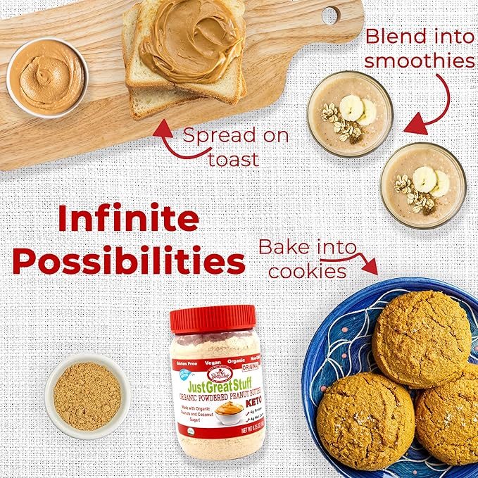 Betty Lou's 100% Organic Powdered Peanut Butter, Gluten Free, Vegan, Low Calorie, All Natural, High Protein, Deliciously Healthy, Just Add Water (6.35 Oz)