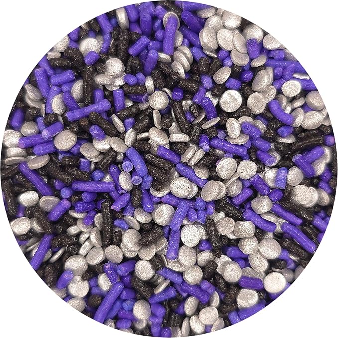 NCS Black and Purple Jimmies with Silver Sequin Edible Sprinkles, 8 ounces
