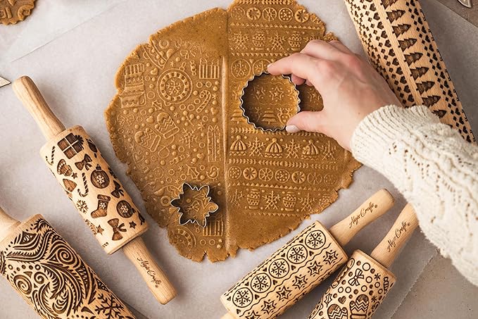 Embossing Rolling Pin PINE CONES – Dough and Clay Roller for Embossed Cookies and Pottery, Cookie and Ceramic Stamp, Baking Gifts for Women by Algis Crafts